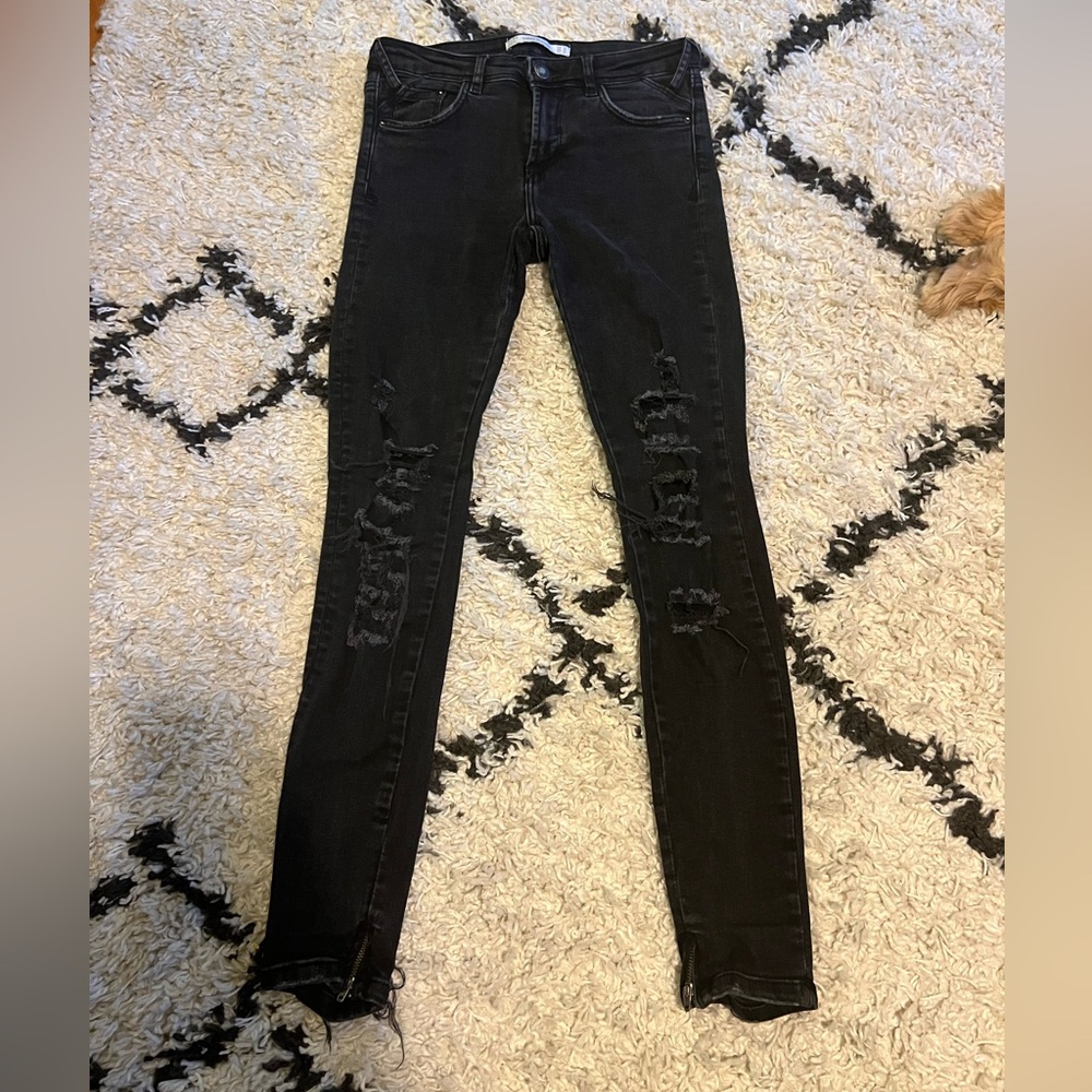 Zara Black Distressed Skinny Jeans